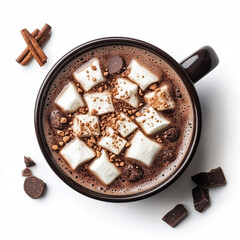 Poster - Overhead view of Hot chocolate, isolated on white, photorealistic drink