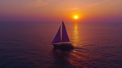 Poster - Sunset sailboat cruise, ocean, aerial view, travel