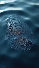 Aufkleber - Macro shot of fingerprint lying on water surface. Generative AI abstract design represents identity, security, crime, tech, future. Blue liquid texture with concentric circles, curves mystery.