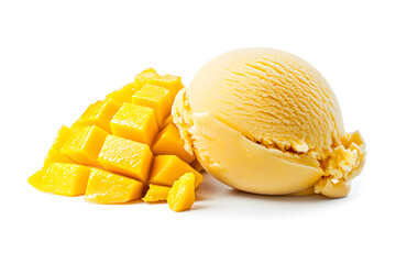 Wall Mural - Yellow Scoop of Mango Ice Cream isolated on white