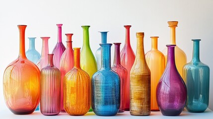 A vibrant set of colorful bottles displayed together in a visually appealing arrangement