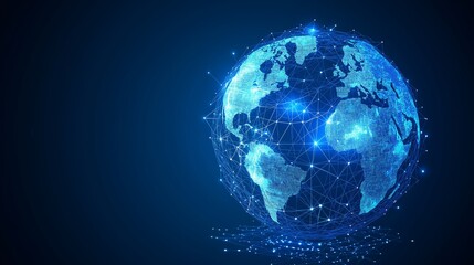 Fototapete - Glowing blue digital Earth with interconnected data points, representing AI-driven connectivity, blockchain technology, and futuristic global networking, Generative AI