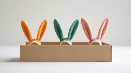 Wall Mural - easter gift ideas kid. Colorful bunny ear headbands in gift box, perfect for fun occasions