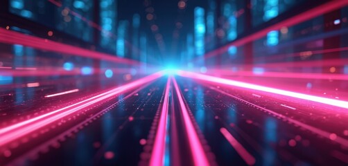 Aufkleber - Abstract futuristic wallpaper with pink, blue glowing neon wave lines. High speed data transfer illustration. Fantastic background, digital design template. Modern cyber space science fiction, high