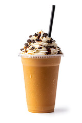 Sticker - Iced coffee with whipped cream in a plastic takeaway cup isolated on a white background