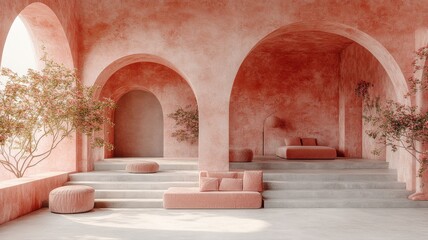 Poster - Modern Minimalist Interior with Arches and Soft Coral Tones