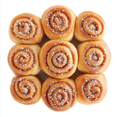 Wall Mural - Top view of Cinnamon rolls, isolated on white, photorealistic food