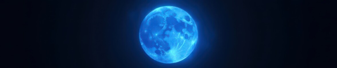Wall Mural - Glowing blue supermoon, intense black backdrop , celestial, wonder