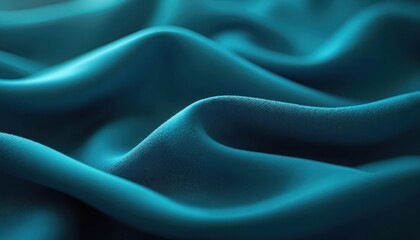 Poster - Close-up of blue wavy luxury fabric texture. Soft smooth textile background with elegant curves for fashion design, wallpaper. Material for clothes, decor element. Velvet silk satin.