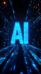 artificial intelligence design technology concept, of a glowing blue digital 