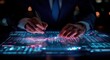 © homeganko - Data analysis in action with futuristic interface and professional user at night