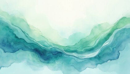 Fototapete - Illustration of soothing abstract watercolor pattern in tones of blue, green, teal. Blended colors create dynamic art background, template with smooth flow of water, liquid design. Modern colorful