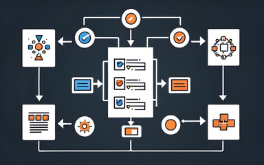 Software development process icon with flowchart