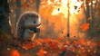 © Owner - Charming Hedgehog Photographer in Autumn Forest at Sunset