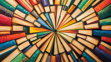Wall Mural - a colorful circle of closed books, arranged in a radiating pattern, suggesting the infinite possibil