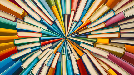 Wall Mural - a colorful circle of closed books, arranged in a radiating pattern, suggesting the infinite possibil