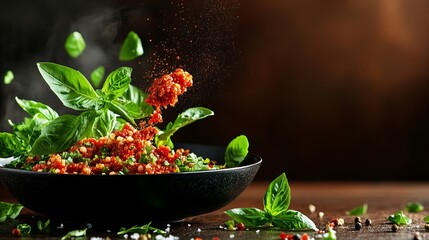 Aromatic red pasta dish with fresh basil.  The vibrant colors and steam create a mouthwatering image.