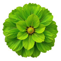 Wall Mural - Closeup of a vibrant green flower with symmetrical leaves, isolated on a cut out background.