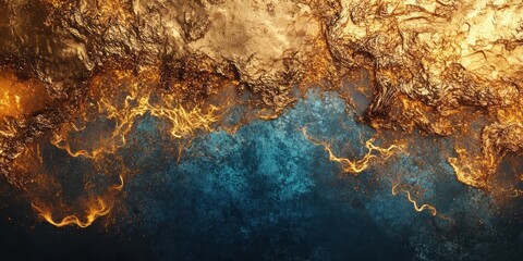  Abstract golden waves crash into a dark blue sea