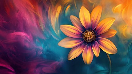 Wall Mural - Digitally rendered artwork displays a colorful daisy like flower