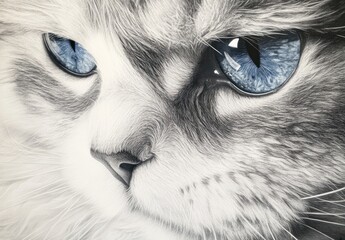 Close Up Of A Cats Face Showing Blue Eyes And Fur