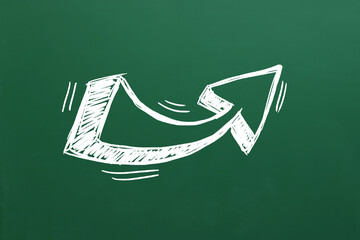 Wall Mural - one white arrow on green chalkboard. pointer