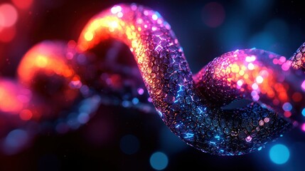 Glowing helix swirling, dark background, science concept