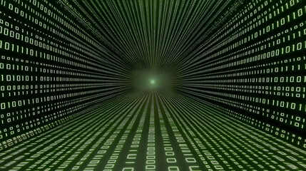 digital tunnel, binary code, data stream, glowing light, technology concept