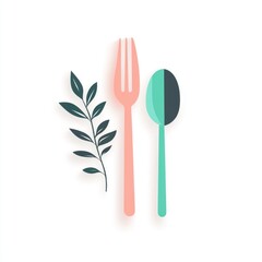 Wall Mural - Abstract illustration of fork and spoon,  with nature elements.  Possible use as a logo or food related graphic