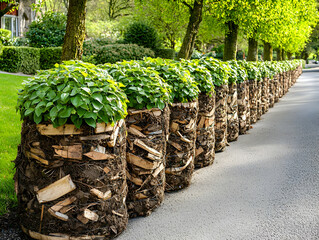 Sticker - Green plants in woodchip planters line park path