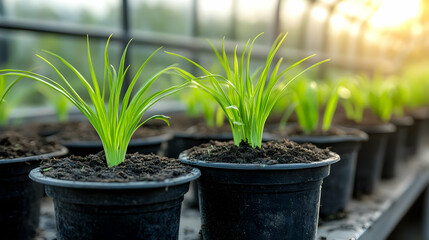 Canvas Print - Greenhouse plant seedlings growing, sunlight