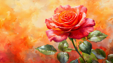 Poster - Orange rose painting, autumnal background, art