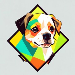 Wall Mural - Vibrant Geometric Puppy Portrait: A Colorful Canine in Abstract Style