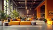 © bani - Modern industrial coworking space with orange accents