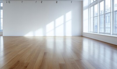 Wall Mural - Empty modern room with hardwood floor and large windows