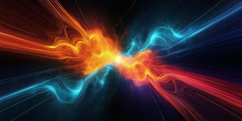 Canvas Print - A stunning digital artwork displays vibrant streaks of light converging, evoking sensations of speed and movement against a deep background, creating a captivating artistic experience