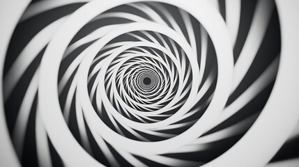 Wall Mural - A hypnotic black-and-white spiraling optical illusion with sharp contrasts on a white background.