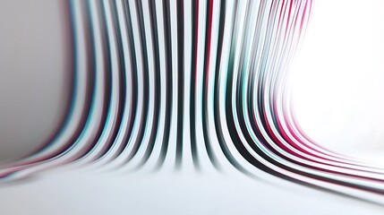 Wall Mural - A series of distorted vertical stripes creating a 3D bending illusion against a white backdrop.