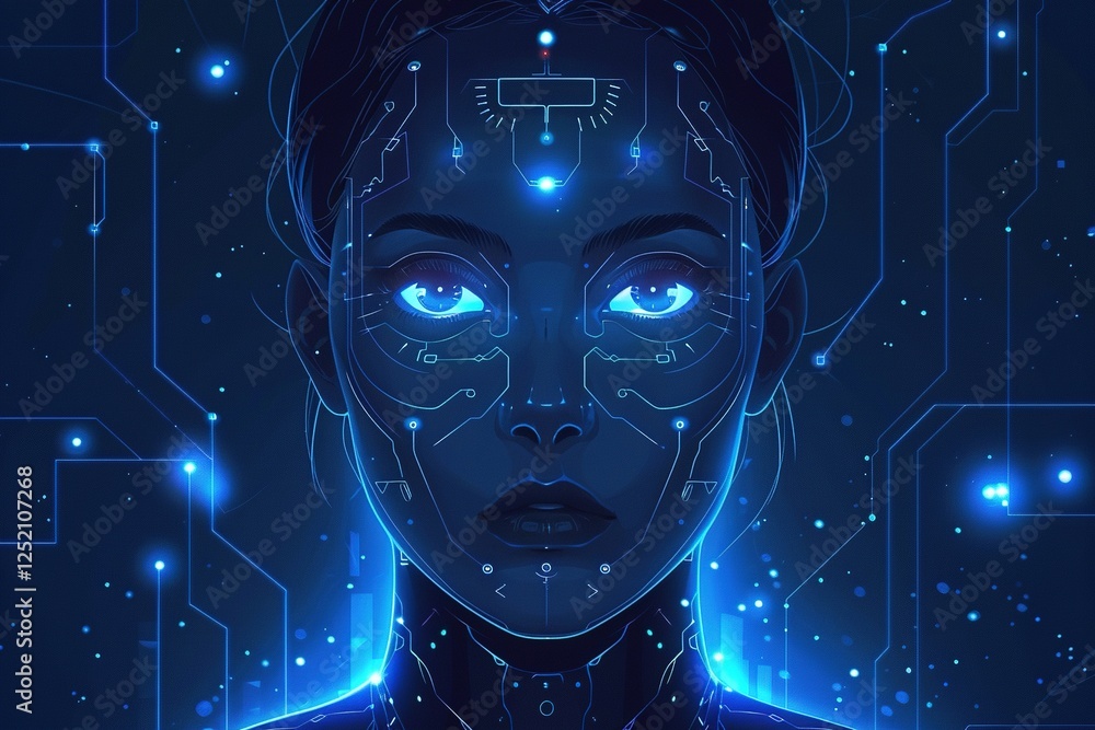 Futuristic Artificial Intelligence Concept with Digital Human Brain and ...