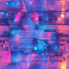seamless neon brick wall texture with glowing cyberpunk colors for futuristic and urban digital desi