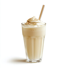 Wall Mural - Glass of milk with straw isolated on white background.