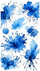 Wall Mural - splashes paint watercolor olated blue splashes background white abstract set drawn hand blue abstract watercolor texture paper paint water colours white isolated art sky design colourful pattern