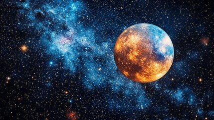 Wall Mural - Colorful alien planet in a starry nebula, cosmic background