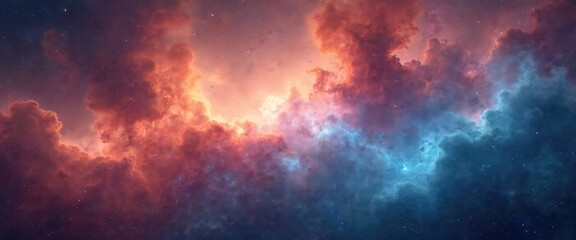 Wall Mural - panorama colorful background with nebula galaxy in space with orange, pink, red and blue tones. star
