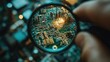 © Sawat - A magnifying glass examining microchip details for accuracy.