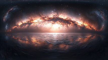 Wall Mural - Cosmic panorama, galaxy over frozen sea; VR, space exploration background