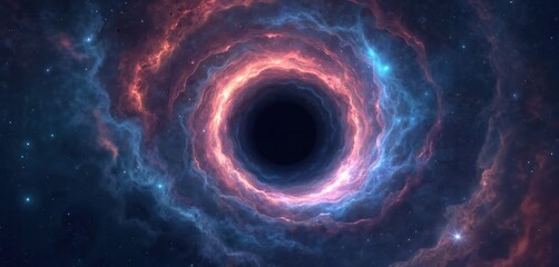 starry abstract space wallpaper illustration with a black hole in the center. generative ai art with