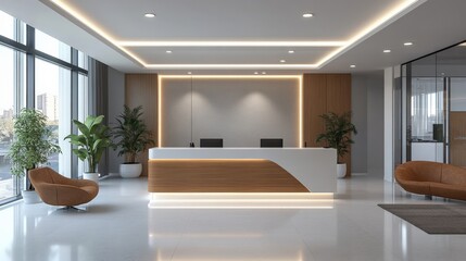 Aufkleber - Impeccable corporate reception area showcasing refined minimalism and a welcoming atmosphere for clients and employees alike