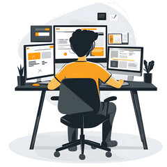 Programmer Working on Multiple Monitors  Desk Setup  Web Design