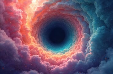 Wall Mural - Illustration of fantasy magical space portal to another dimension. Abstract tunnel vortex of colorful clouds. Inspiring creative design with motion effect, vibrant visual artwork for screensaver,